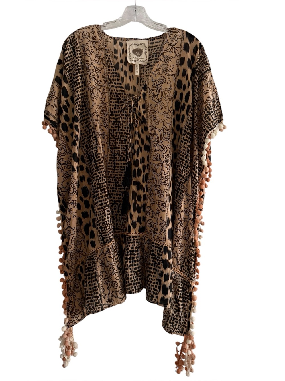 Z&L for Anthropologie Cheetah Print Tassel Tie Boho Cover Up Top Summer Resort